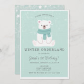 Polar Bear Winter Onederland Blue 1. Geburtstag Einladung (Vorne/Hinten)