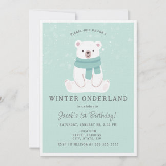 Polar Bear Winter Onederland Blue 1. Geburtstag Einladung