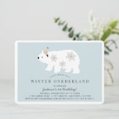 Polar Bear Winter Onederland Blue 1. Geburtstag Einladung (Stehend Vorderseite)
