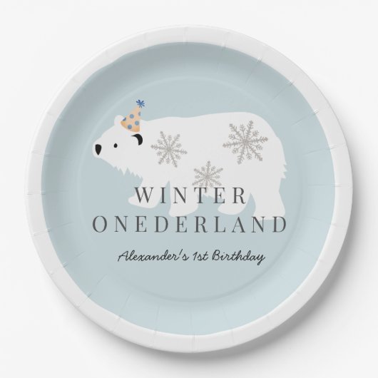Polar Bear Winter Onederland Blue Birthday Pappteller (Vorderseite)