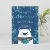 Polar Bear Winter Onederland Einladung zum Geburts (Stehend Vorderseite)