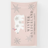 Polar Bear Winter Onederland Pink 1. Geburtstag Banner (Vertikal)