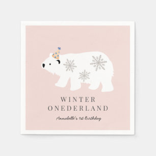 Polar Bear Winter Onederland Pink 1. Geburtstag Serviette