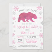 Polar Bear Winter Pink Girl Babydusche Schneeflock Einladung (Vorderseite)
