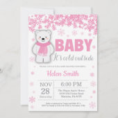 Polar Bear Winter Pink Girl Babydusche Schneeflock Einladung (Vorderseite)