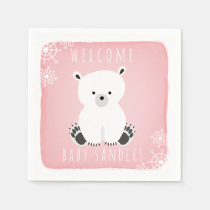 Polar Bear Winter Pink Girl Babydusche Serviette