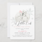 Polar Bear Winter Snowflake Pink Girl Babydusche Einladung (Vorderseite)