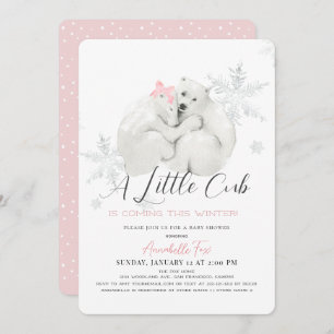 Polar Bear Winter Snowflake Pink Girl Babydusche Einladung