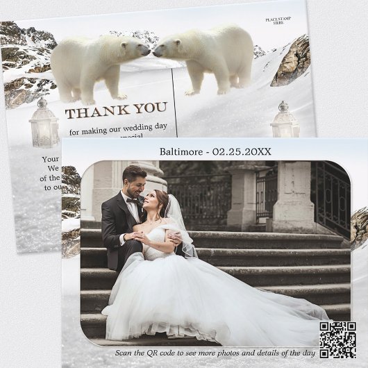 Polar Bear Winter Wedding Photo Thank You Postcard Postkarte