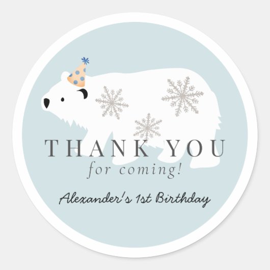 Polar Bear Winter Wonderland Blue Birthday Runder Aufkleber (Vorderseite)