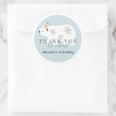 Polar Bear Winter Wonderland Blue Birthday Runder Aufkleber (Tasche)