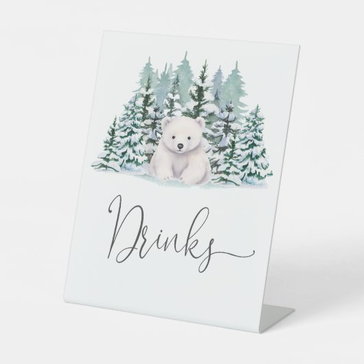 Polar Bear Winter Woodland Baby Shower Drinks Sockelschild (Vorderseite)