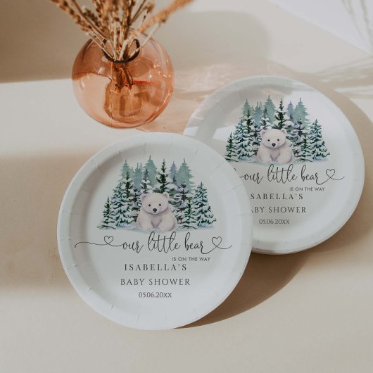 Polar Bear Winter Woodland Minimalistisch Babydusc Pappteller