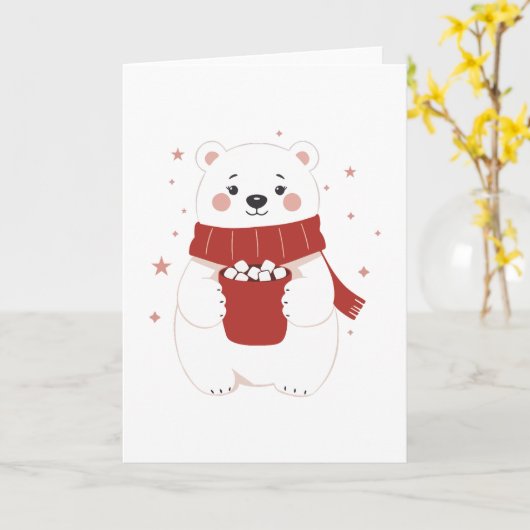 Polar Bear with Cocoa  Karte (Gelbe Blume)