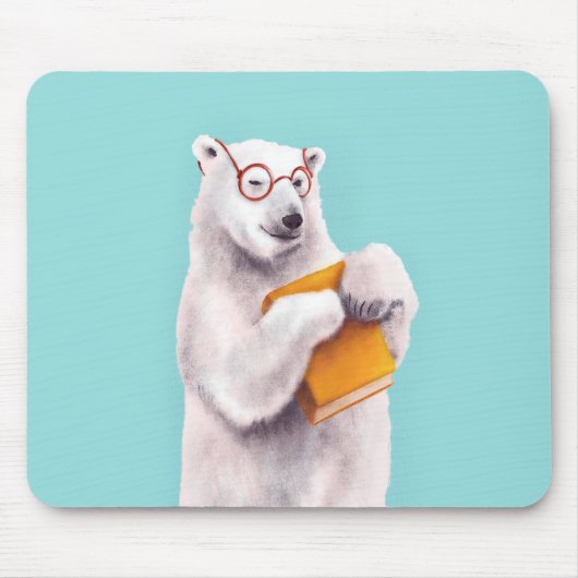 Polar Bear with Glasses - Geeky Book Lover Mousepad (Vorne)