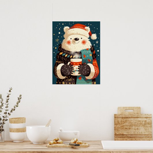 Polar Bear with Hot Chocolate Mug Poster (Küche)