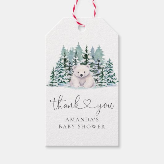 Polar Bear Woodland Winter Baby Dusche Geschenkanhänger (Vorderseite)