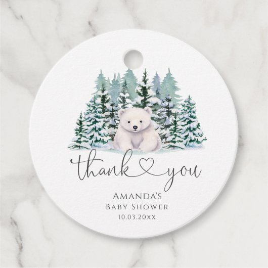 Polar Bear Woodland Winter Baby Dusche Geschenkanhänger (Vorderseite)