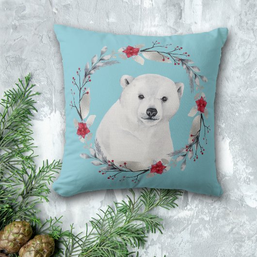 Polar Bear Wreath Kid's Christmas Floral Kissen