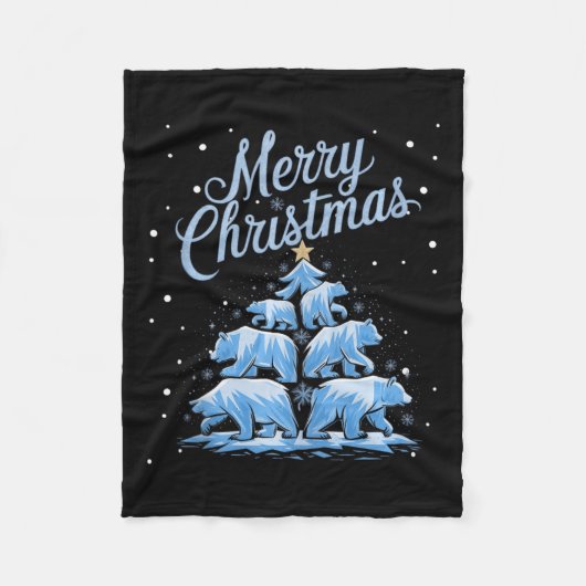Polar Bear Xmas Tree Bears Weihnachtsbaum Merry Ch Fleecedecke (Vorderseite)