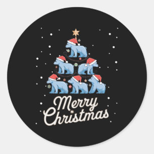Polar Bear Xmas Tree Bears Weihnachtsbaum Merry Ch Runder Aufkleber