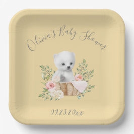 Polar Bear Yellow Baby Shower Paper Plates Pappteller