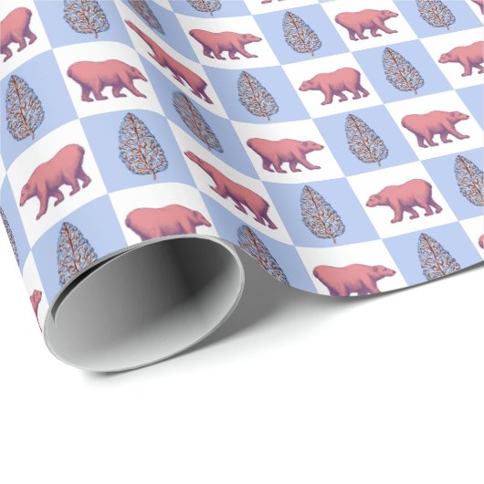 Polar Bears and Block Print Topiary Wrapping Paper Geschenkpapier (Rolleneckpunkt)