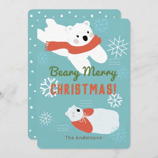 Polar Bears Beary Frohe Weihnachtskarte Einladung (Vorne/Hinten)