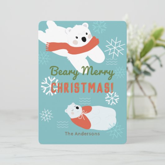 Polar Bears Beary Frohe Weihnachtskarte Einladung (Stehend Vorderseite)