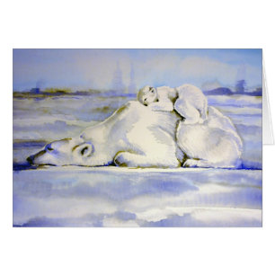 Polar Bears Card Mama and Cub Sleeping