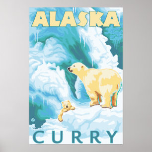 Polar Bears & Cub - Curry, Alaska Poster