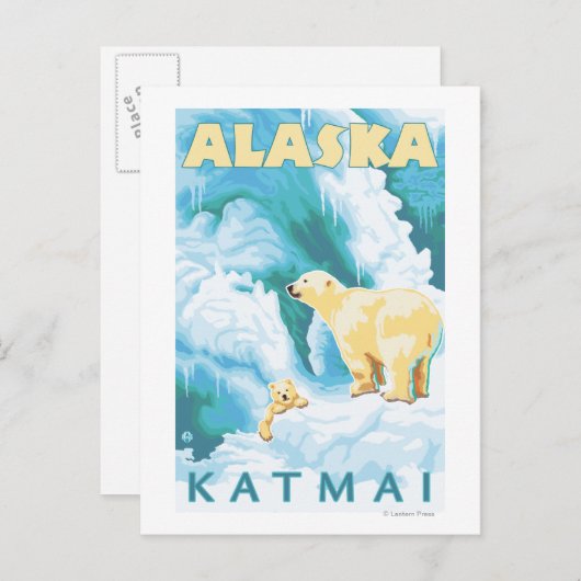 Polar Bears & Cub - Katmai, Alaska Postkarte (Vorne/Hinten)