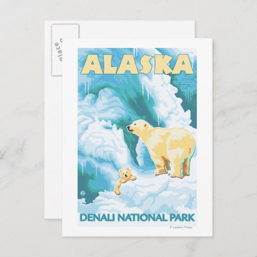 Polar Bears & Cub - Nationalpark Denali, Alaska Postkarte (Vorne/Hinten)