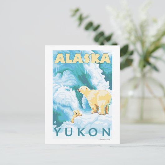 Polar Bears & Cub - Yukon, Alaska Postkarte (Stehend Vorderseite)