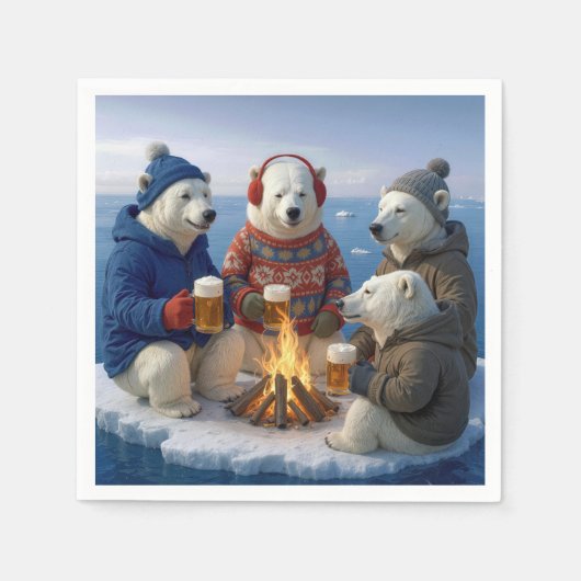 Polar Bears Drinking Around a Campfire Serviette (Vorderseite)
