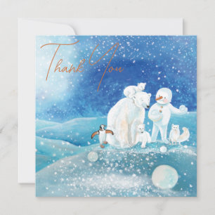 Polar Bears, Fox, Pinguin & Snowman Vielen Dank Feiertagskarte