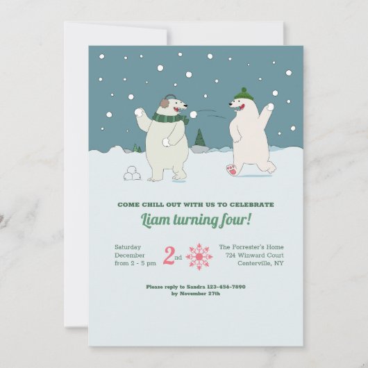 Polar Bears Geburtstagsparty Einladung (Vorderseite)