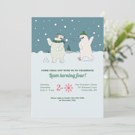 Polar Bears Geburtstagsparty Einladung (Stehend Vorderseite)