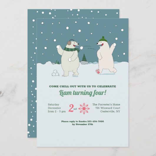 Polar Bears Geburtstagsparty Einladung (Vorne/Hinten)