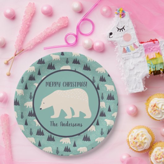 Polar Bears Gemustertes Weihnachtsfest Party Pappteller (Party)