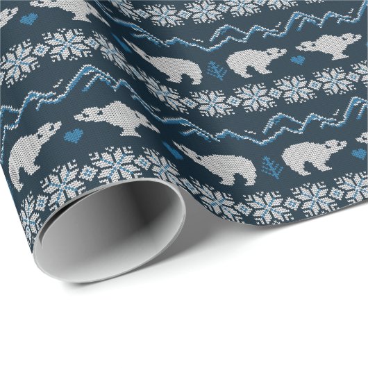 Polar Bears Gezwirntes Wintermuster Geschenkpapier (Rolleneckpunkt)
