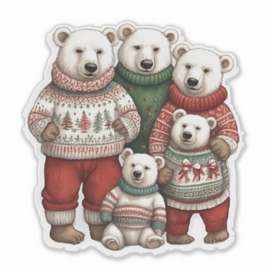 Polar Bears in Sweatern Aufkleber (Vorderseite)
