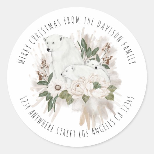 Polar Bears Name Rücksendeadresse Frohe Weihnachte Runder Aufkleber (Vorderseite)