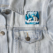 Polar Bears Papercraft Scene in Blue Arctic Forest Button (Beispiel)