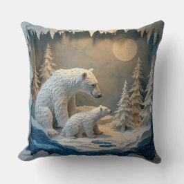Polar Bears Papercraft Scene in Blue Arctic Forest Kissen
