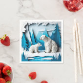 Polar Bears Papercraft Scene in Blue Arctic Forest Serviette (Beispiel)