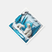 Polar Bears Papercraft Scene in Blue Arctic Forest Serviette (Ecke)