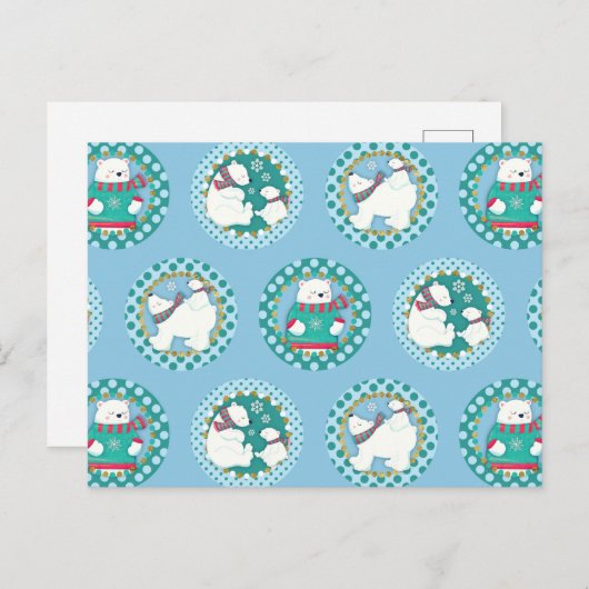 Polar Bears Pattern - Niedliche Winterferien Postkarte (Vorne/Hinten)
