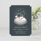 Polar Bears Snow Globe Navy Blue Holiday Party Einladung (Stehend Vorderseite)