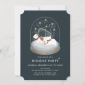 Polar Bears Snow Globe Navy Blue Holiday Party Einladung (Vorderseite)